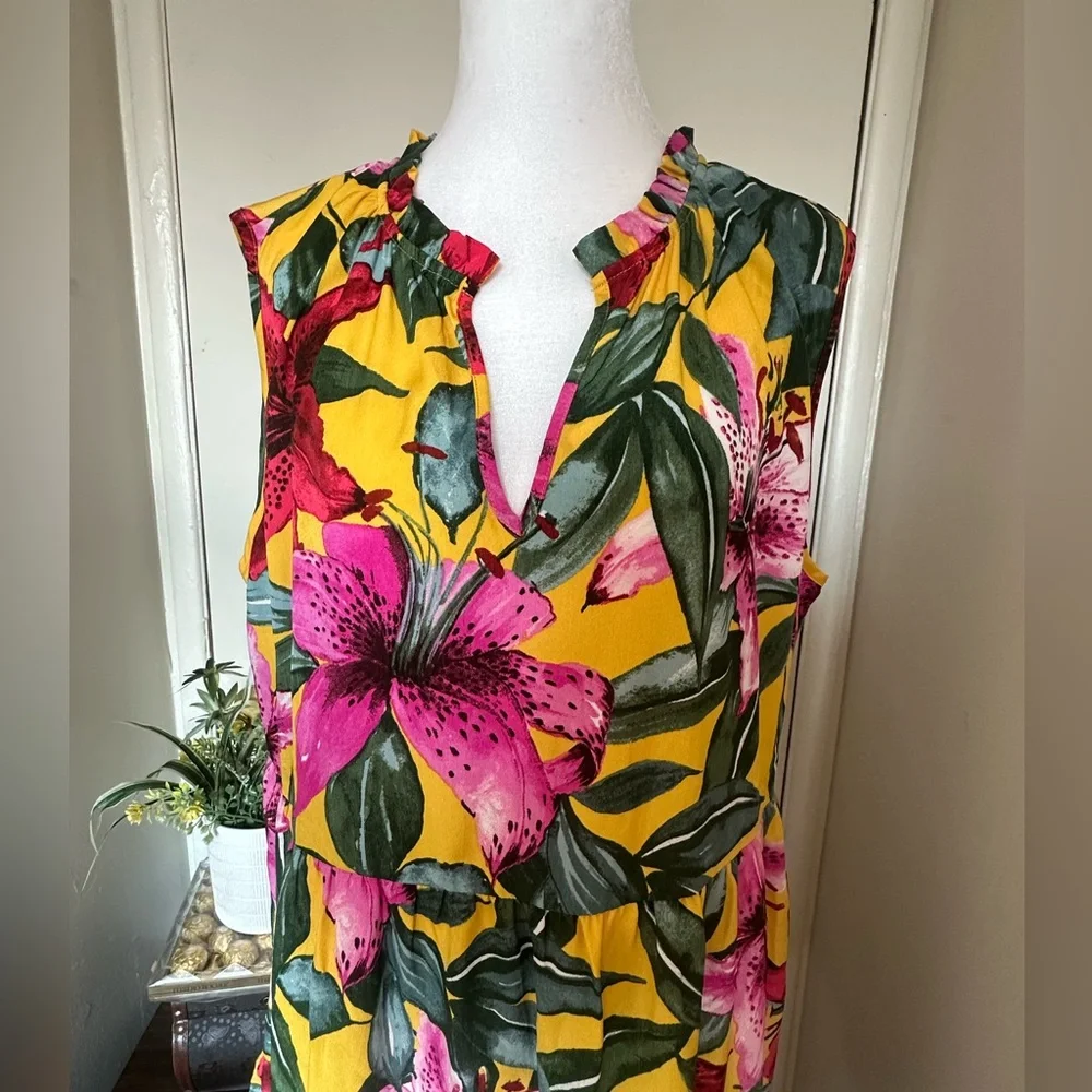 Floral Sleeveless Dress - Yellow and Pink women size 14 - Picture 2 of 11